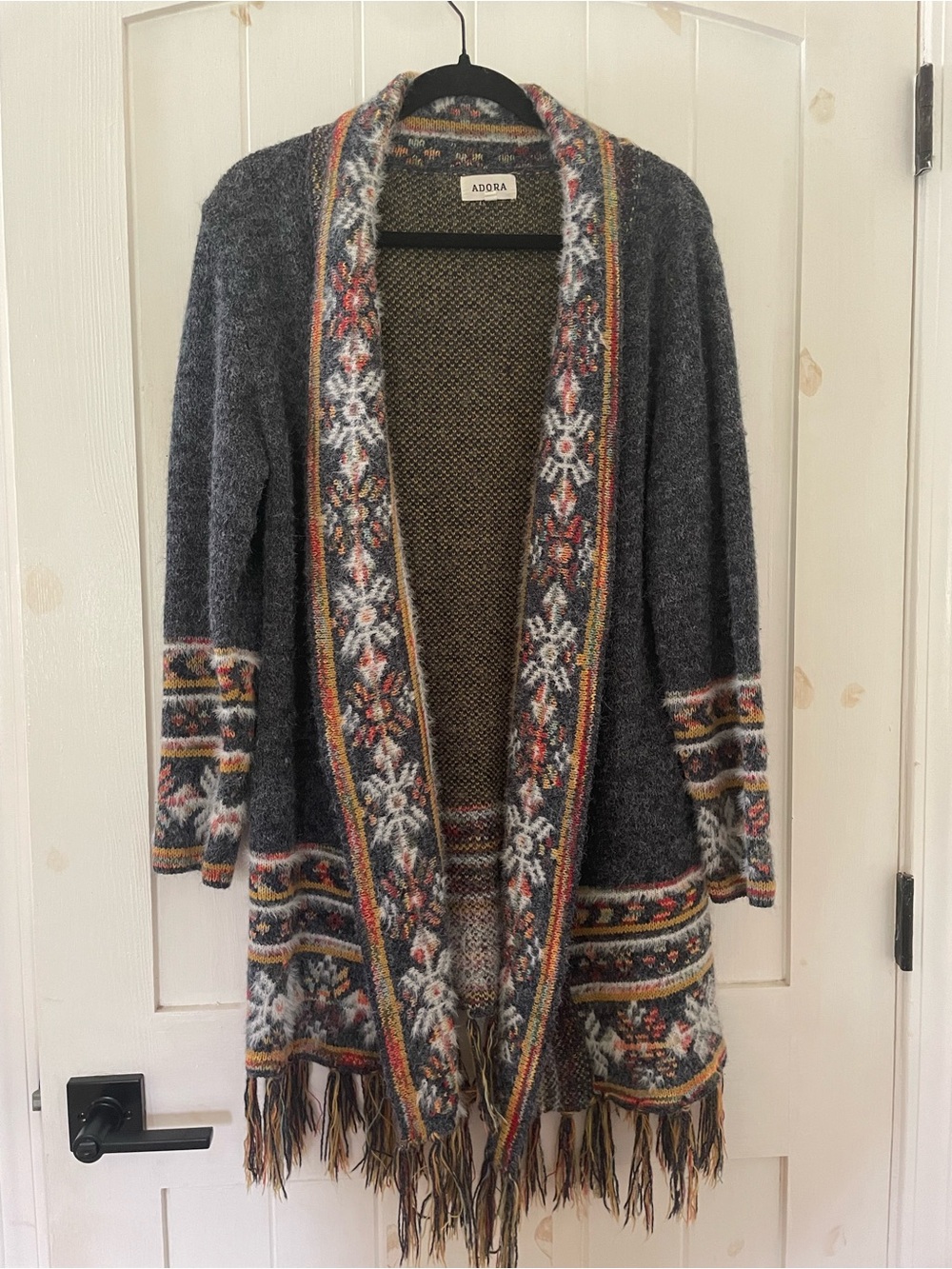 Beautiful Warm Cozy Adora Open Front Blue Cardigan Sweater Size S/M Tassel Boho